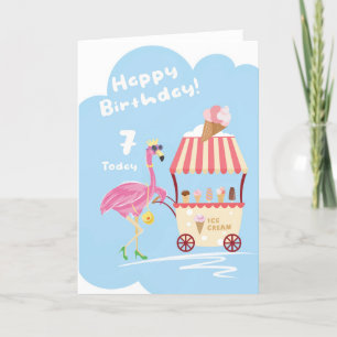 For Girl 7thかわいいフラミンゴ誕生日カード カード