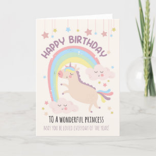 For Girl Cute Rainbow and Unicorn誕生日 カード