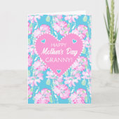 For Granmy on Mothers Day Pink Roses on Blue カード (正面)