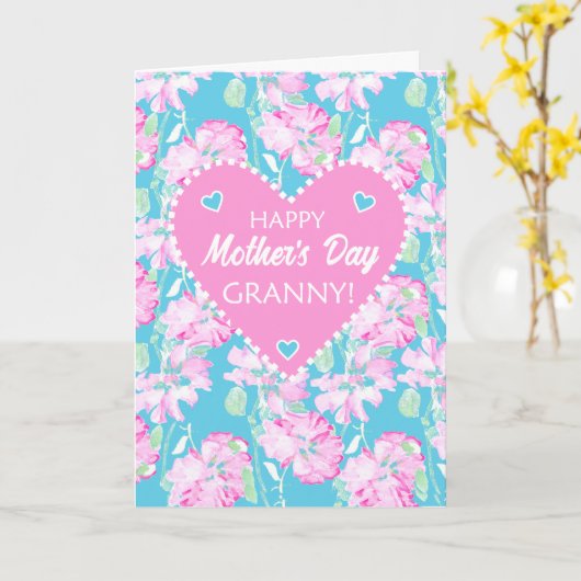 For Granmy on Mothers Day Pink Roses on Blue カード (黄色い花)