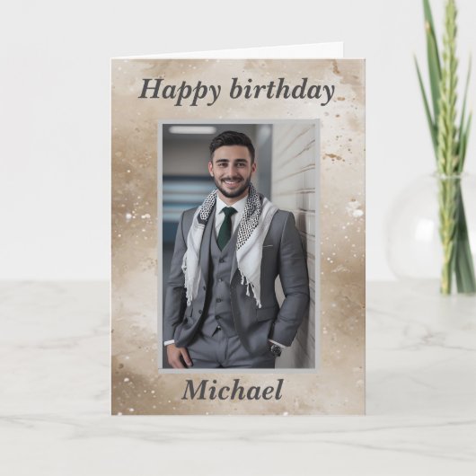 For He写真ハッピーバースデーウィッシュBiege シーズンカード (正面)