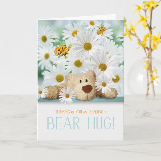 for Kids Sympathy Teddy Bear Hug and Daisies カード (黄色い花)