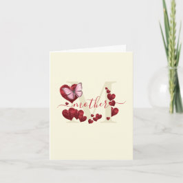 For Mom-Pink Butterfly with Heart Leaves カード