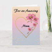 For Mum Pink Floral Gold Heart Mother's day カード (正面)