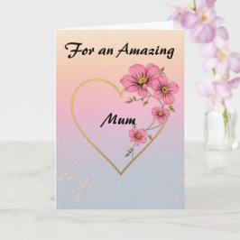 For Mum Pink Floral Gold Heart Mother's day  カード