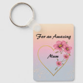 For Mum Pink Floral Gold Heart Mother's day  キーホルダー (正面)