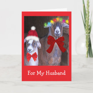 "For My Husband" Cute Goat Christmas シーズンカード