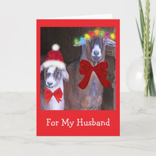 "For My Husband" Cute Goat Christmas シーズンカード (正面)