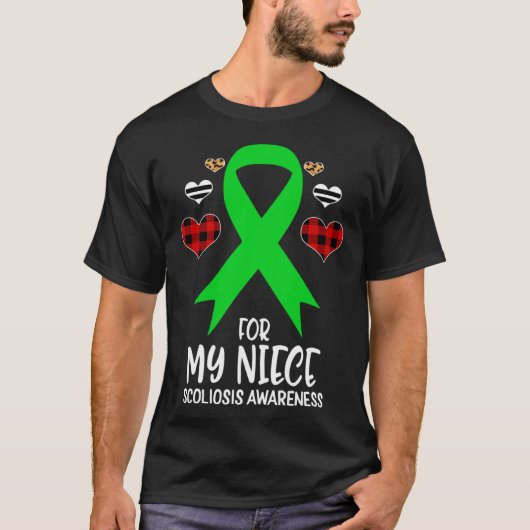 For My Niece Scoliosis Awareness Ribbon Leopard Bu Tシャツ (正面)