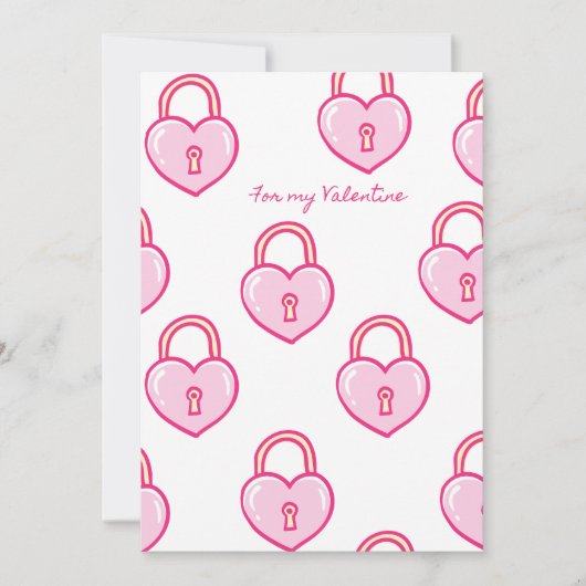 For My Valentine — Pink Heart Lock Pattern シーズンカード (正面)