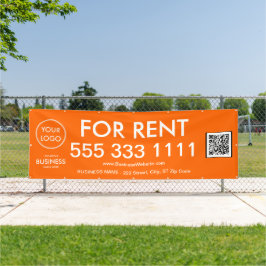 For Rent モダン Orange Large NumbersロゴQRコード 横断幕