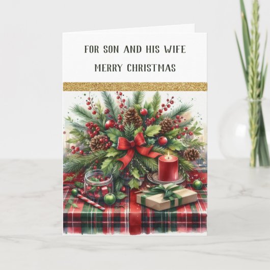 For Son and Wife Merry Christmas Greeting Card シーズンカード (正面)