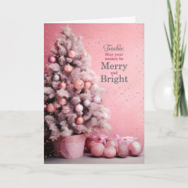 for Teacher Merry and Bright Pink Christmas シーズンカード