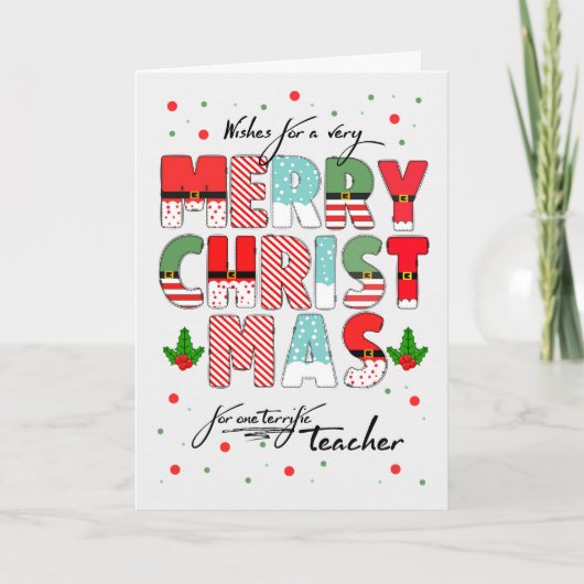 for Teacher Merry Christmas Decorated Lettering シーズンカード (正面)