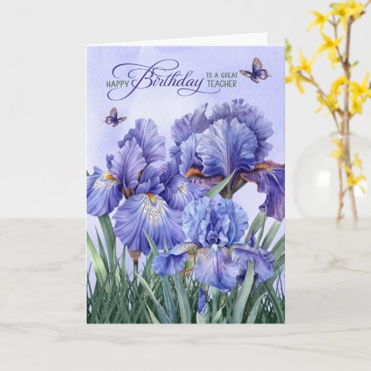 for Teacher Purple Iris with Butterflies Birthday カード (黄色い花)