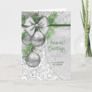 for Teacher Season's Greetings Silver Ornaments シーズンカード