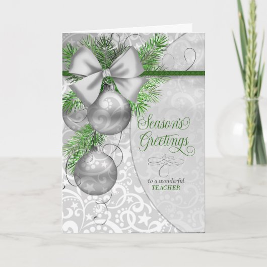 for Teacher Season's Greetings Silver Ornaments シーズンカード (正面)