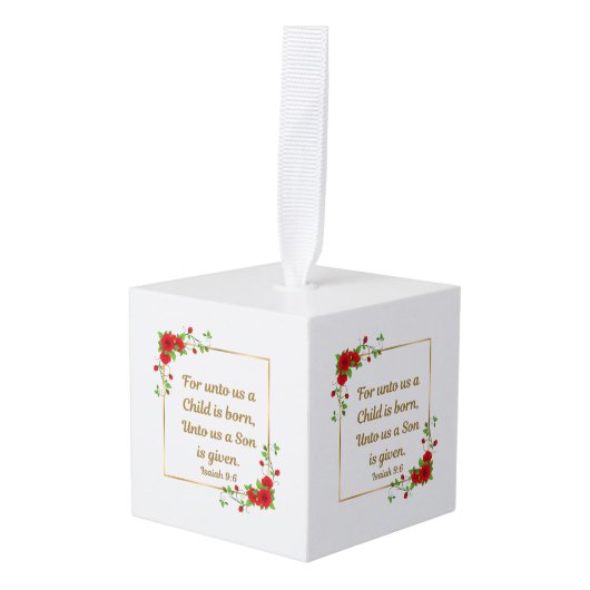 “For Unto Us a Child Is Born” Isaiah 9:6 キューブオーナメント (正面アングル)