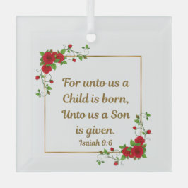 For Unto Us a Child Is Born Square Christmas ガラスオーナメント