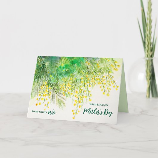 For Wife on Mothers Dayカスタム Yellow Mimosa カード (正面)