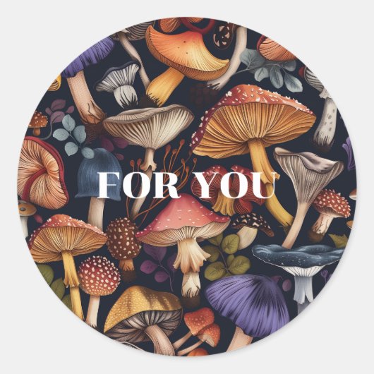 「For you」キノコのステッカー ラウンドシール (正面)