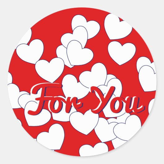 『for You』 – 贈り物の赤と白ハート ラウンドシール (正面)