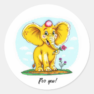 For You – Cute Elephant Sticker ラウンドシール