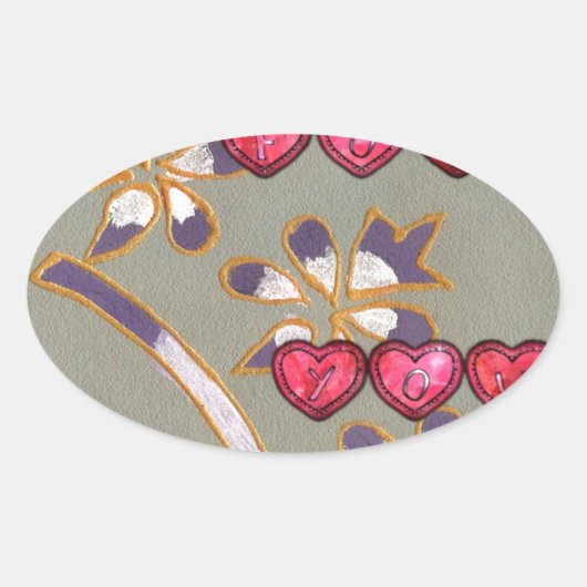 For You From Me:美しいフローラハートデザイン 楕円形シール (正面)