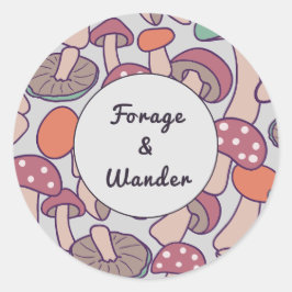 Forage & Wander レトロ柄 秋の菌類 ラウンドシール