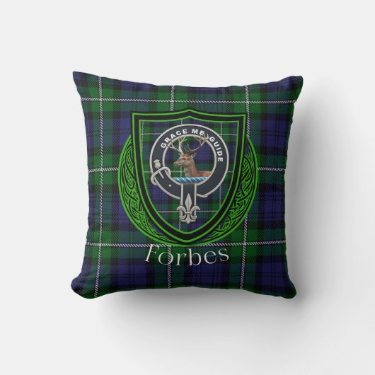 Forbes Scottish Clan Tartan & Crest クッション (正面)