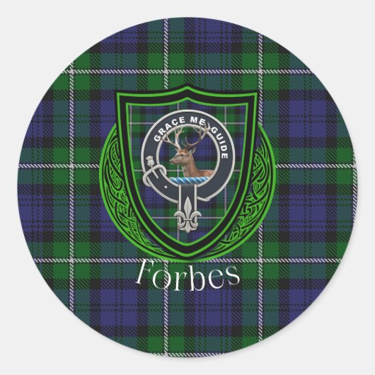 Forbes Scottish Clan Tartan & Crest ラウンドシール (正面)