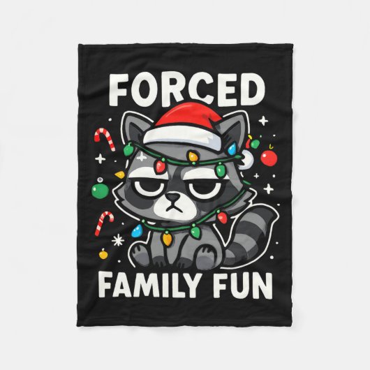 Forced Family Fun – Funny Sarcastic Raccoon Xmas C フリースブランケット (正面)