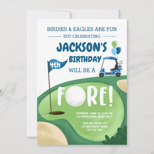 FOREゴルフボーイフォー誕生日パー – ティーゴルフ4 招待状 (正面)