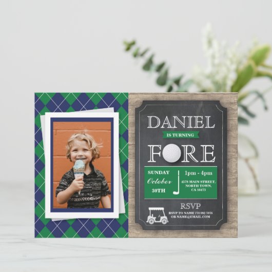 FORE 4ゴルフ·ゴルフ4歳誕生日パーティー写真 招待状 (スタンド正面)