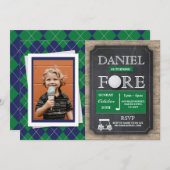 FORE 4ゴルフ·ゴルフ4歳誕生日パーティー写真 招待状 (正面/裏面)