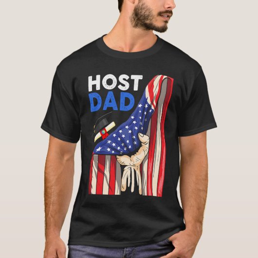 Foreign Host Family Dad Flag Hand Exchange Student Tシャツ (正面)
