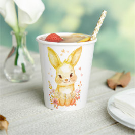 Forest Animal Baby Pastel Yellow Bunny Party 紙コップ