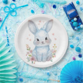 Forest Animal Baby Shower Decor Blue Bunny ペーパープレート (パーティー)