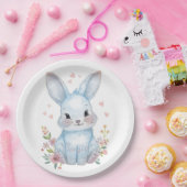 Forest Animal Baby Shower Decor Blue Bunny ペーパープレート (パーティー)
