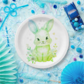 Forest Animal Baby Shower Decor Green Bunny ペーパープレート (パーティー)