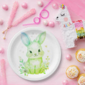Forest Animal Baby Shower Decor Green Bunny ペーパープレート (パーティー)