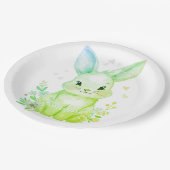 Forest Animal Baby Shower Decor Green Bunny ペーパープレート (アングル)