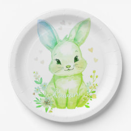 Forest Animal Baby Shower Decor Green Bunny ペーパープレート