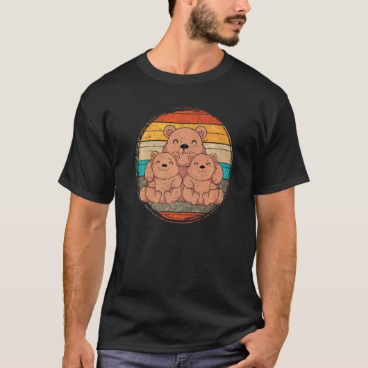 Forest Animal Cute Brown Bear Family Retro Bear Tシャツ (正面)