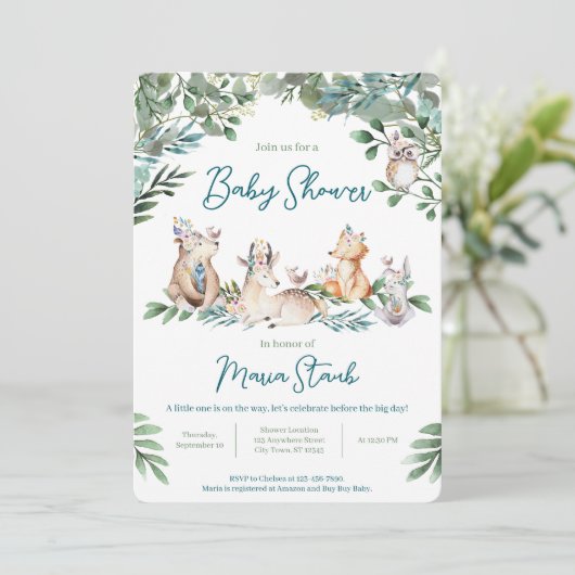 Forest Animal Woodland Baby Shower Invitation 招待状 (スタンド正面)