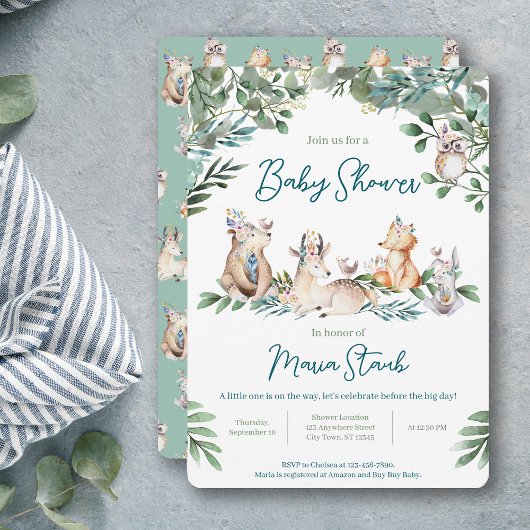 Forest Animal Woodland Baby Shower Invitation 招待状