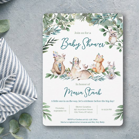 Forest Animal Woodland Baby Shower Invitation 招待状