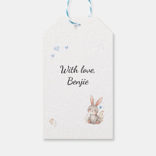 Forest Animals Birthday Bear Fox Bunny Blue ギフトタグ (裏面)