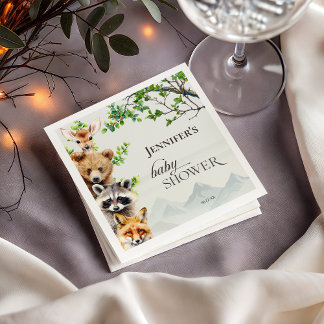 Forest Animals Greenery Baby Shower Party スタンダードカクテルナプキン