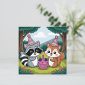 Forest Animals Themed Girl's First Birthday 招待状 (スタンド正面)